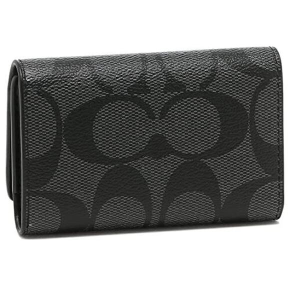 New Without Tags Coach Five Ring Key Case In Signature Canvas Charcoal/Black - Picture 3 of 4
